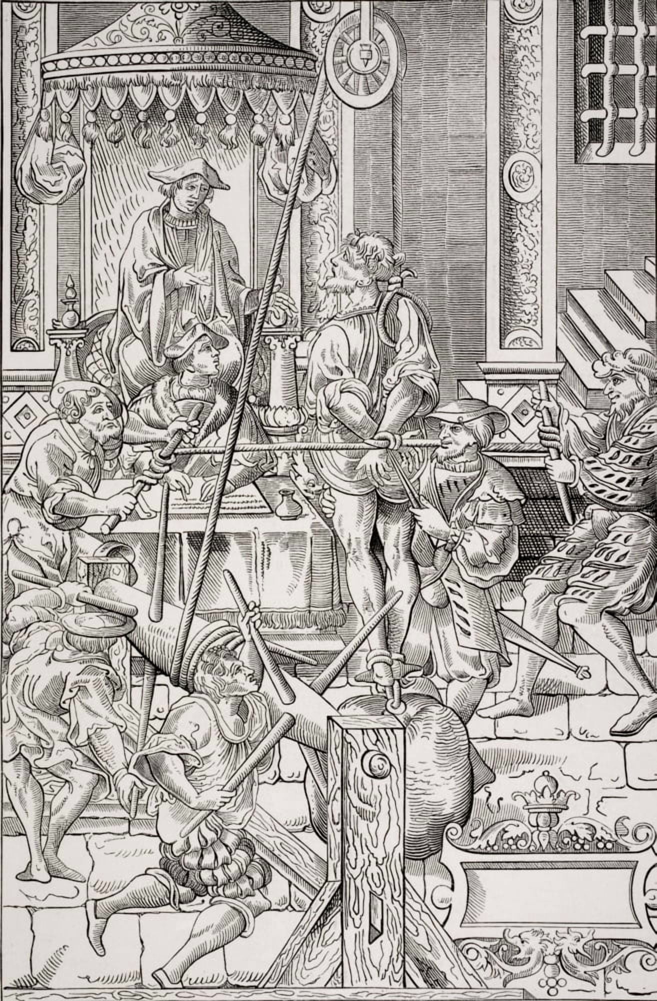The Estrapade Or Question Extraordinary Copy Of Woodcut In J MillaeusS Praxis Criminis Persequendi Published Paris 1541 Canvas Art - Ken Welsh Design Pics (22 x 34)