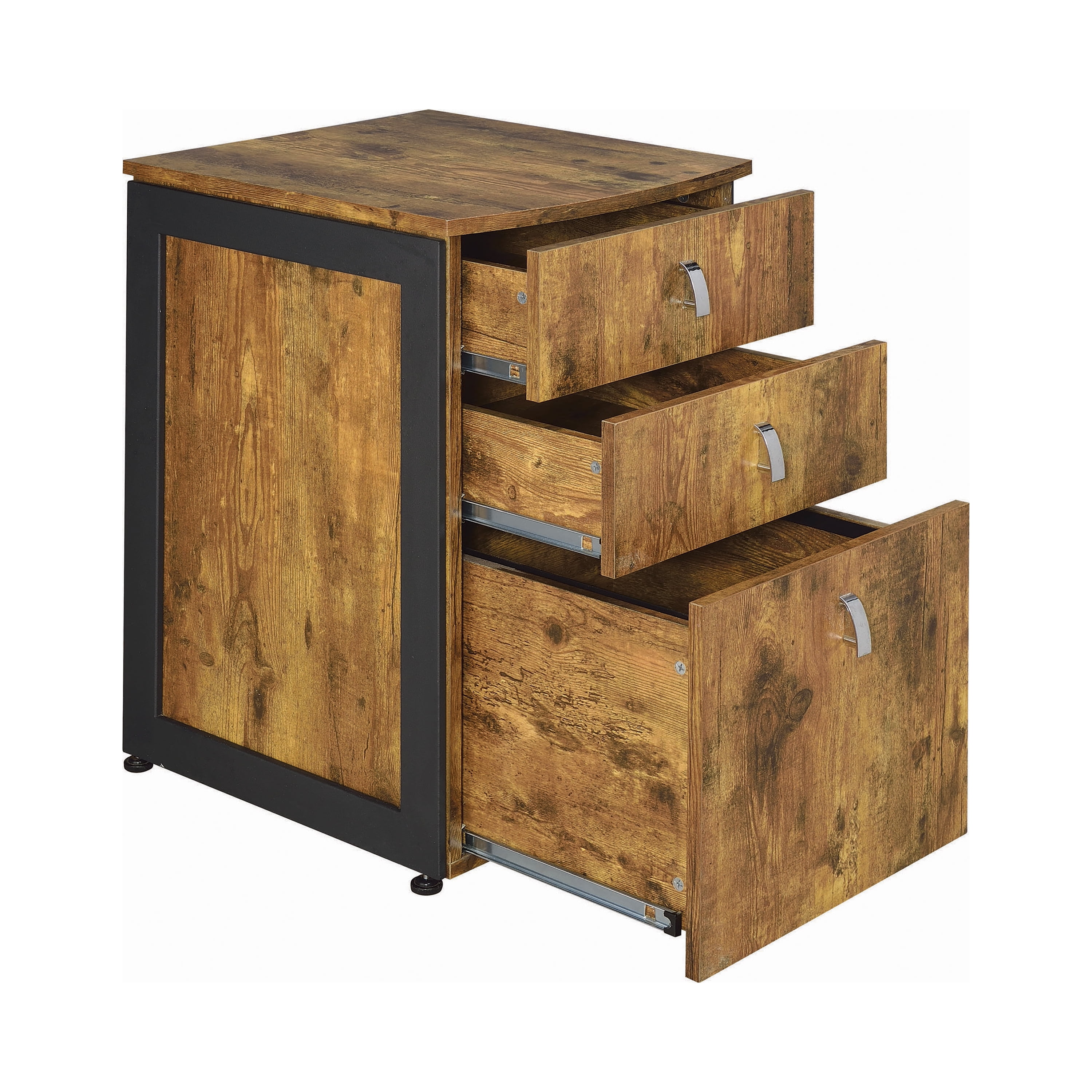 Antique Nutmeg 3-Drawer Vertical File Cabinet with Metal Accents