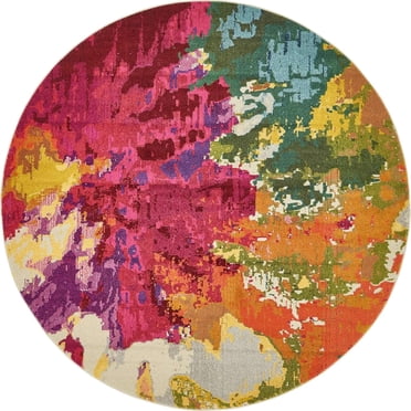 Unique Loom Estrella Collection Area Rug - 9x12 Feet, Multi/Pink Abstract Floral, Polypropylene, Machine Made 4 thumbnail image
