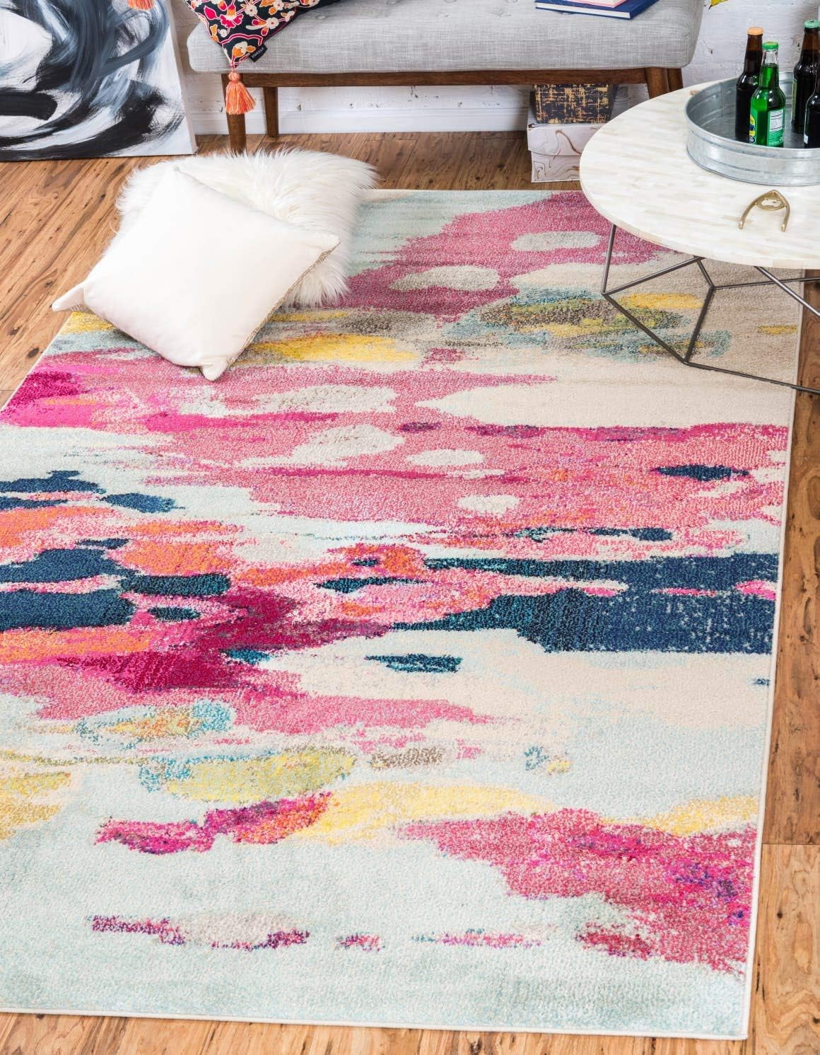 Hyacinth Collection 5' x 8' Pink Abstract Area Rug