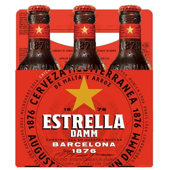 Estrella Damm Lager Beer, 6 Pack, 11.2 oz Glass Bottle 5.4%