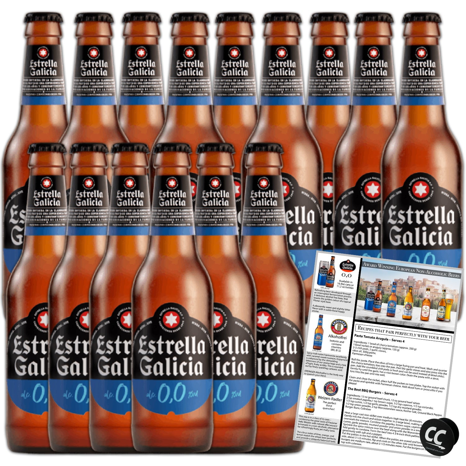 Estrella Galicia 0,0 NonAlcoholic Beer 15 Pack, Made in Spain, 11.2oz
