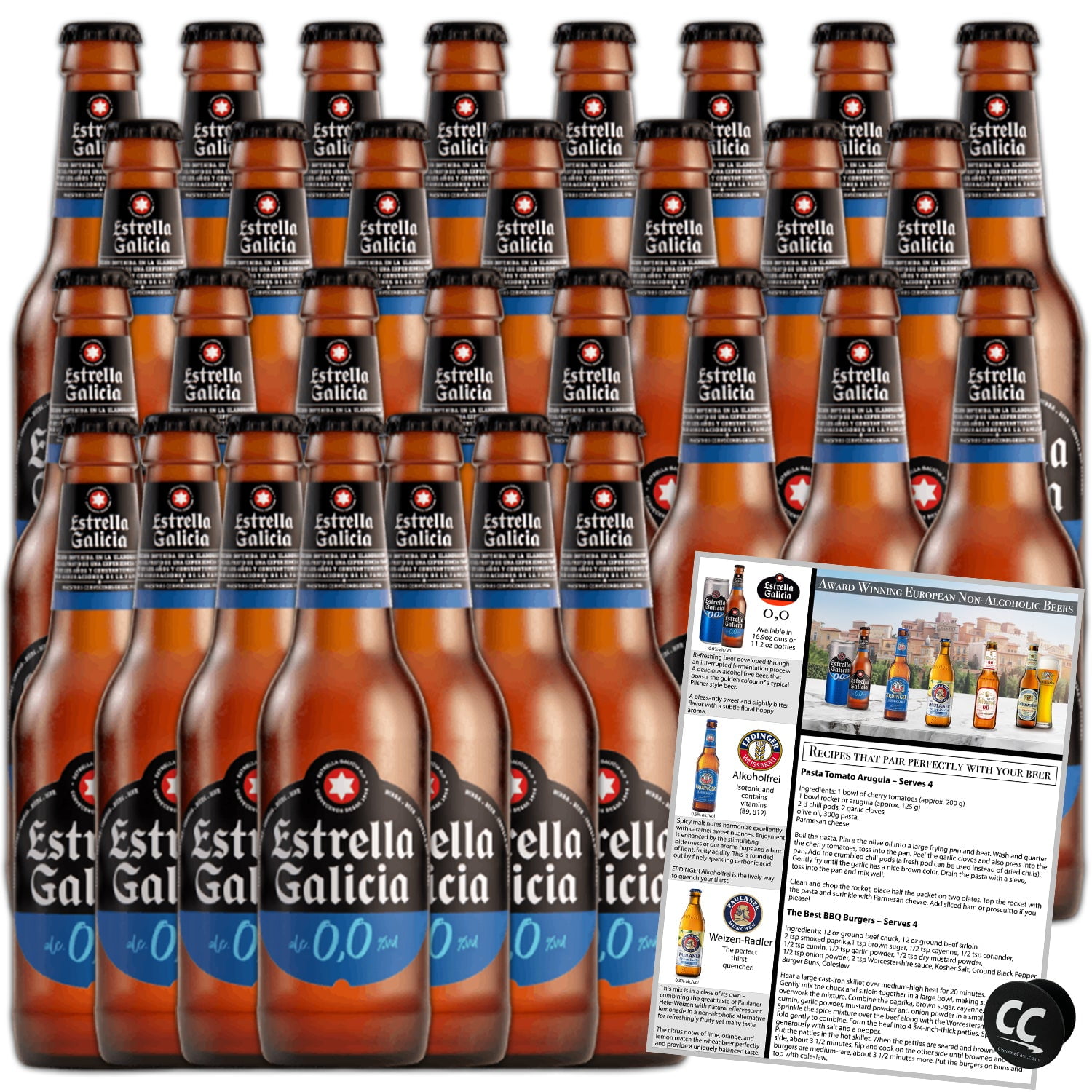Estrella Galicia 0,0 NonAlcoholic Beer 30 Pack, Made in Spain, 11.2oz