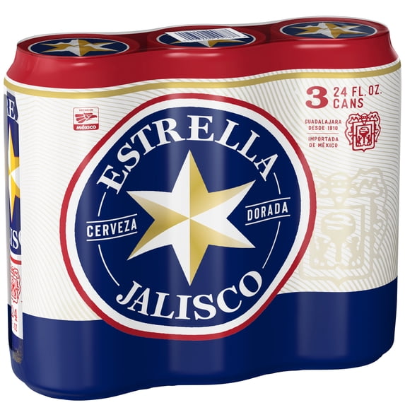 Estrella Jalisco Import Pilsner Beer 3 pack 24 fl oz Aluminum Cans 4.5% ABV