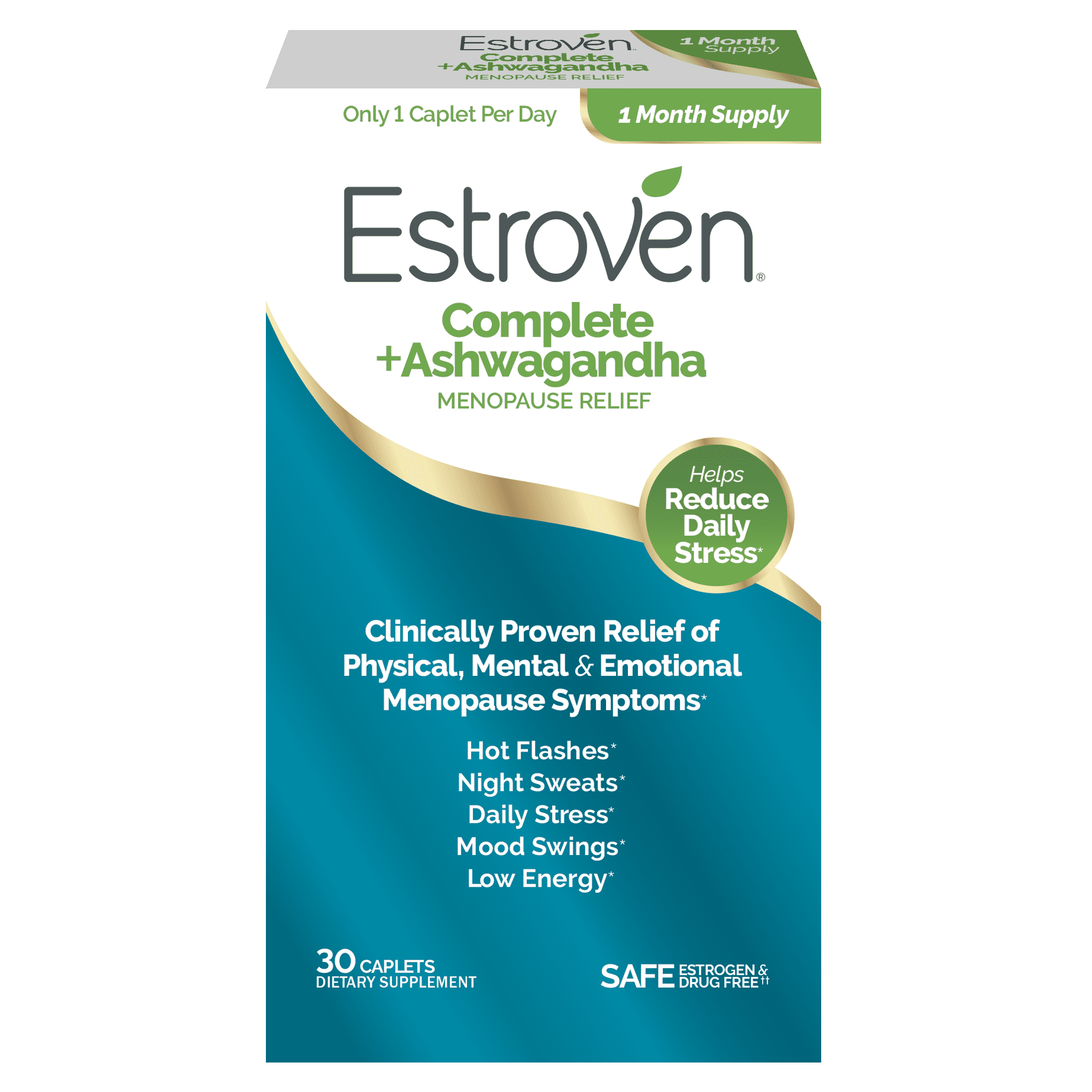 Estroven Complete + Ashwagandha Menopause Relief Dietary Supplement, with Magnesium, 30 Count