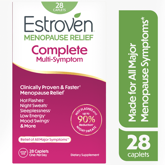 Estroven Menopause Relief Complete Multi-Symptom Daily Supplement, Support for Hot Flashes & Night Sweats, 28 Count