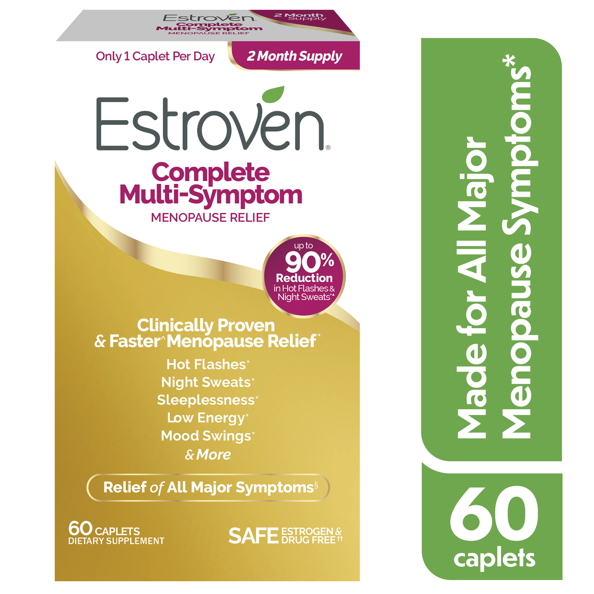 Estroven Complete Multi-Symptom Menopause Relief with Rhapontic Rhubarb Root Extract, 60 Count