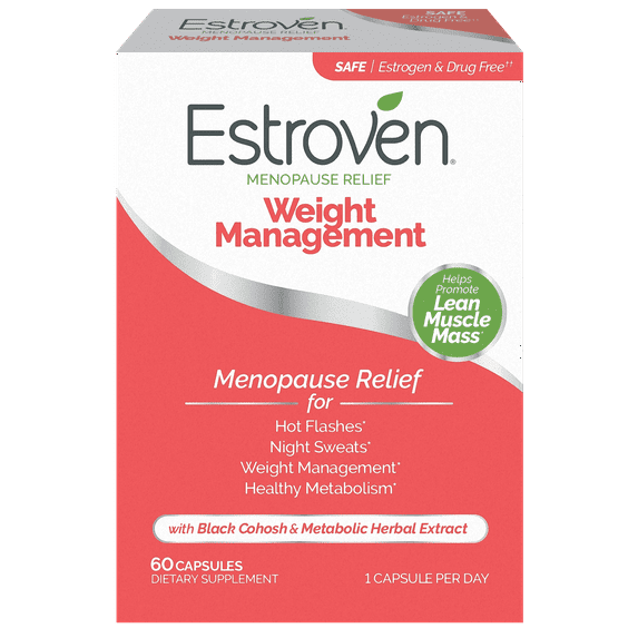 Estroven Menopause Relief Weight Management Daily Supplement, Support for Hot Flashes, Night Sweats, & Healthy Weight, 60 Count