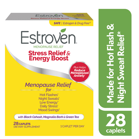 Estroven Menopause Relief Stress Relief & Energy Boost Daily Supplement, Support for Menopausal Anxiety, Low Energy, & Mood Swings, 28 Count