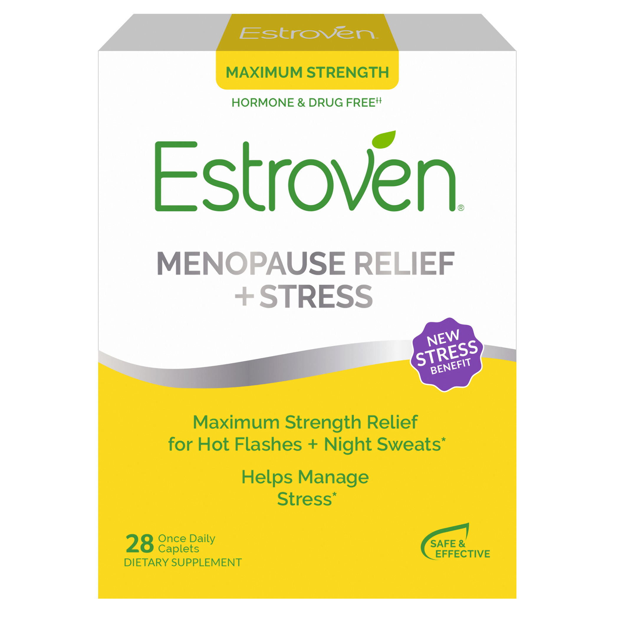 Estroven Stress Relief and Energy Boost for Menopause Relief with Black  Cohosh, 28 Caplets - Walmart.com