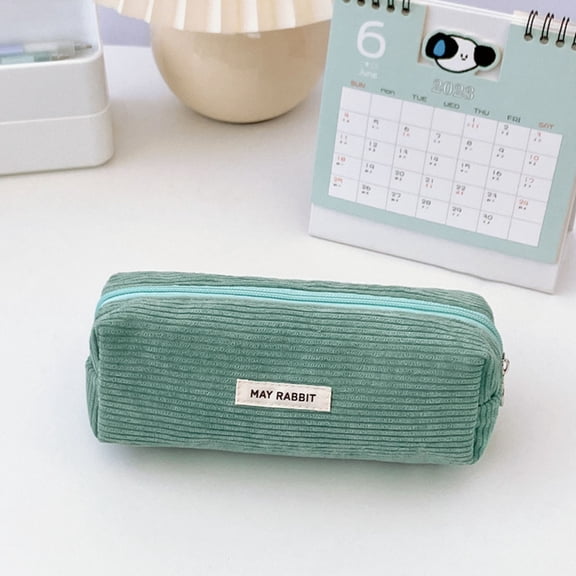 Estuche para lápices de pana de color liso estilo retro, bolsa de almacenamiento de material escolar de gran capacidad, neceser portátil, bolso de mano de alta gama.