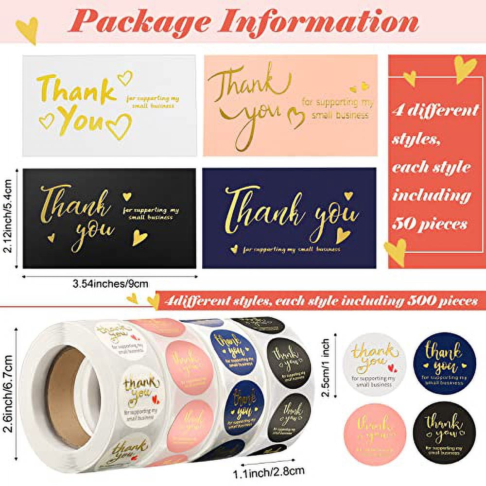 Estune 2200 Pcs Thank You Stickers and Cards Set Packaging Supplies ...