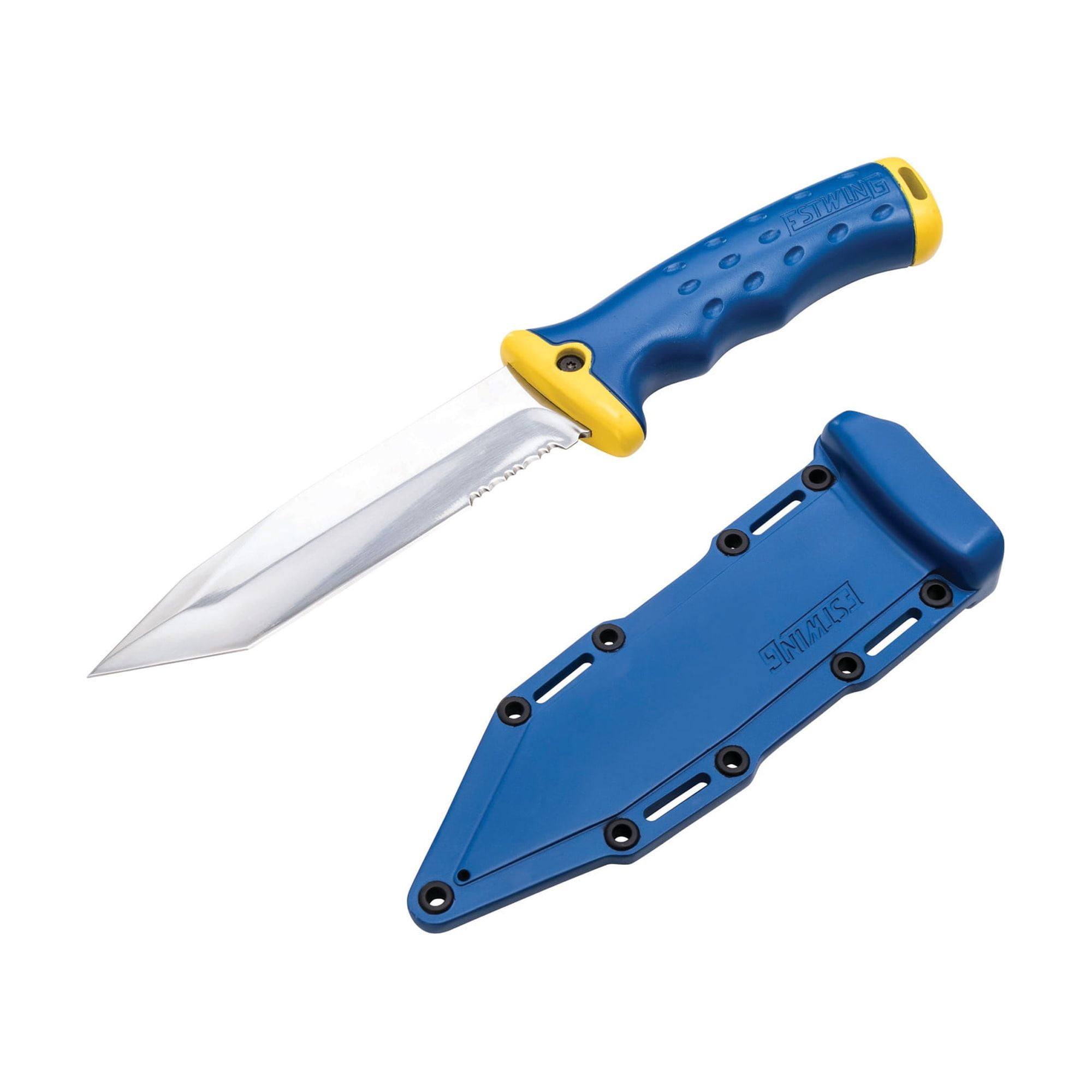 Estwing 42440 5.5 in Long Fixed Blade Tanto Point Hunting / Outdoor Knife, Blue/Yellow