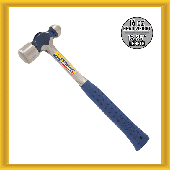 Estwing E3-16BP 16 oz. 13.25" Ballpeen Hammer with Blue Shock Reduction Grip