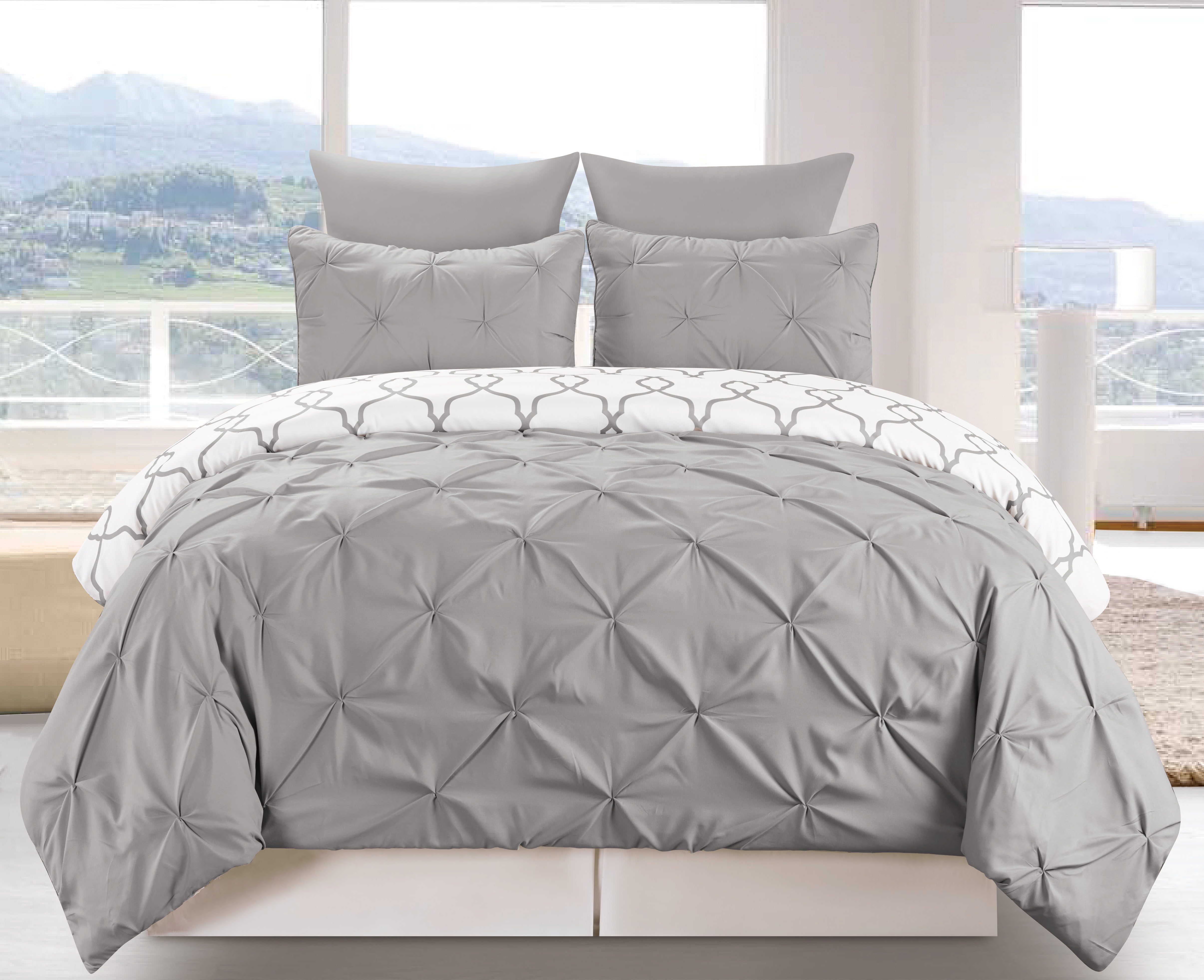 Esy Gate Print / Pintuck Reverse 3 Piece Duvet Set