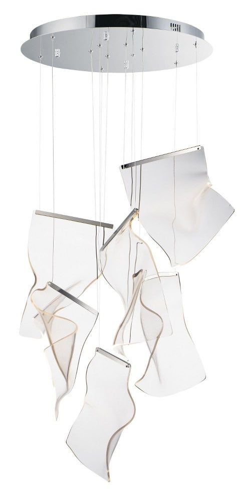Polished Chrome LED Multi-Light Pendant with Patterned Acrylic