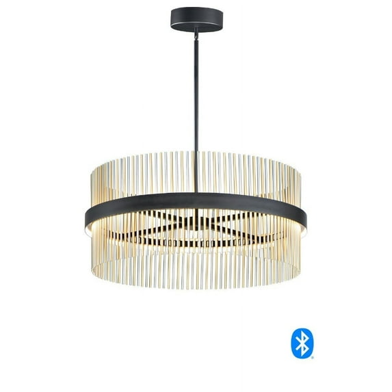 Et2 E34207 Chimes 34" Wide Led Drum Chandelier - Black / Satin Nickel / Satin Brass