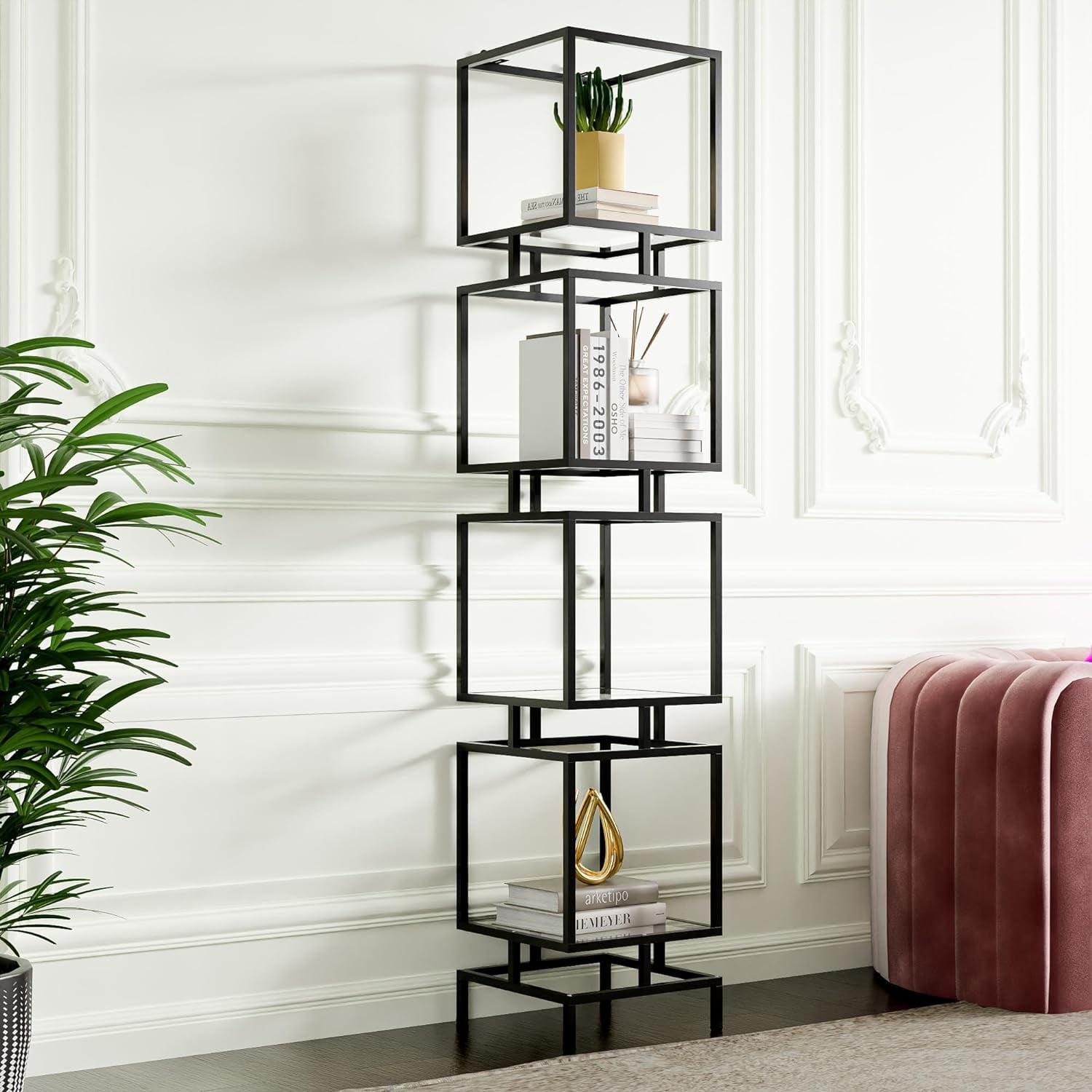 Etagere Bookcase, 4-Tier Tall Bookshelf, 70.5" Slim Shelving Unit for ...