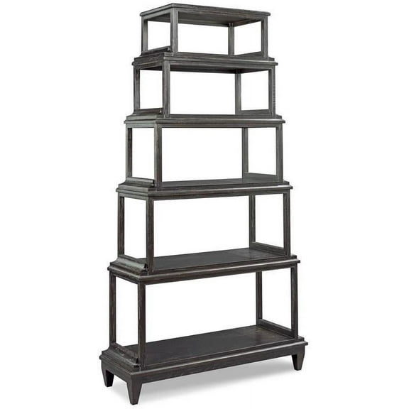 Etagere Woodbridge Solid Oak Wood Gray Slate Finish Six Tiered Pyramid Shelves