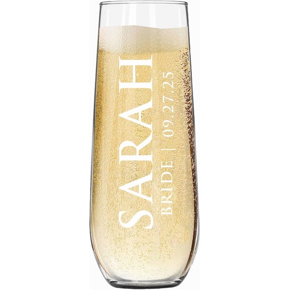 Etched Champagne Flutes - Bridesmaid Wedding Glasses