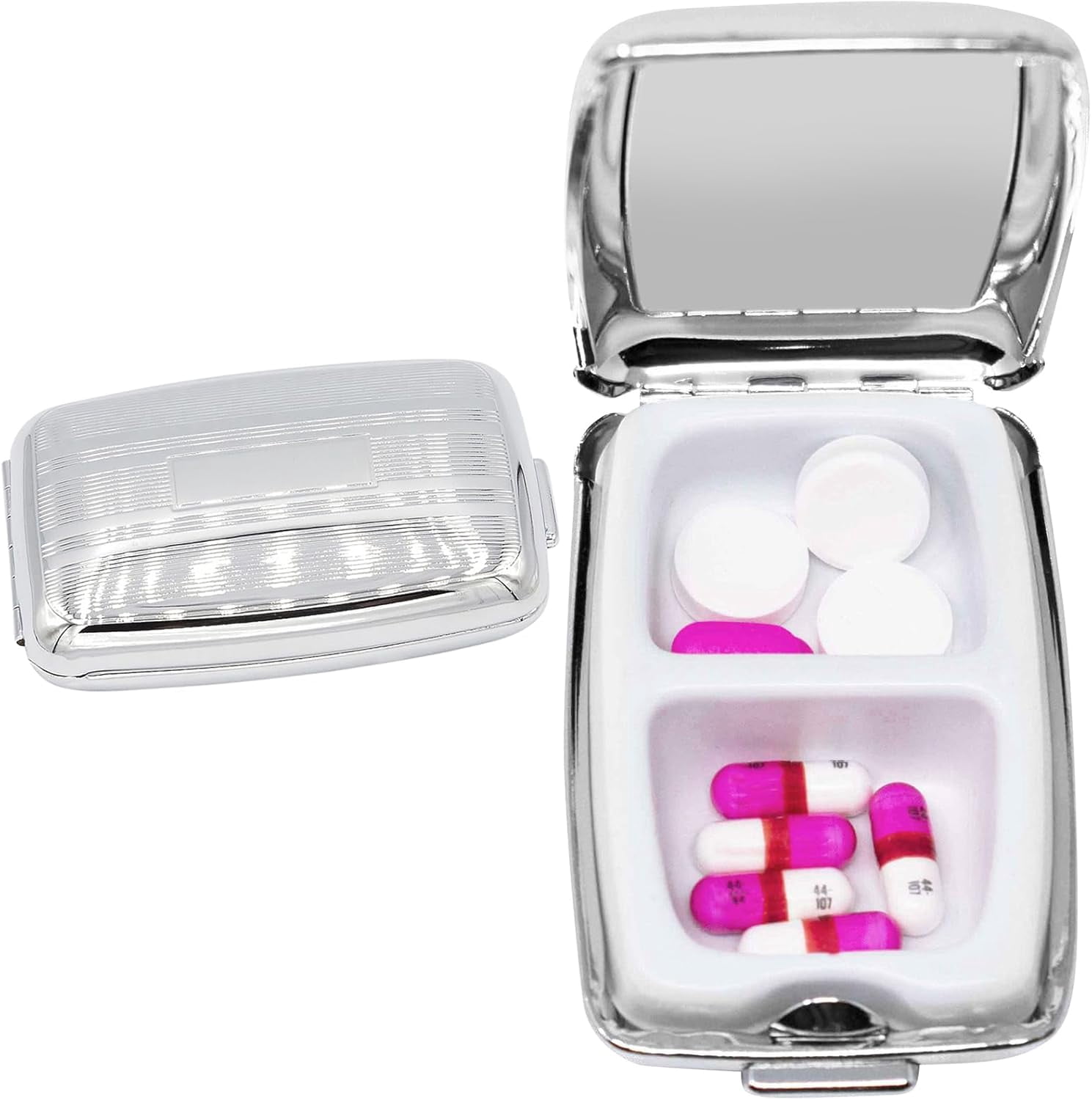Set of 2 Etched Rectangular Pocket Purse Pill Box & Organizer With Dual Compartments (Lined - Engraveable)