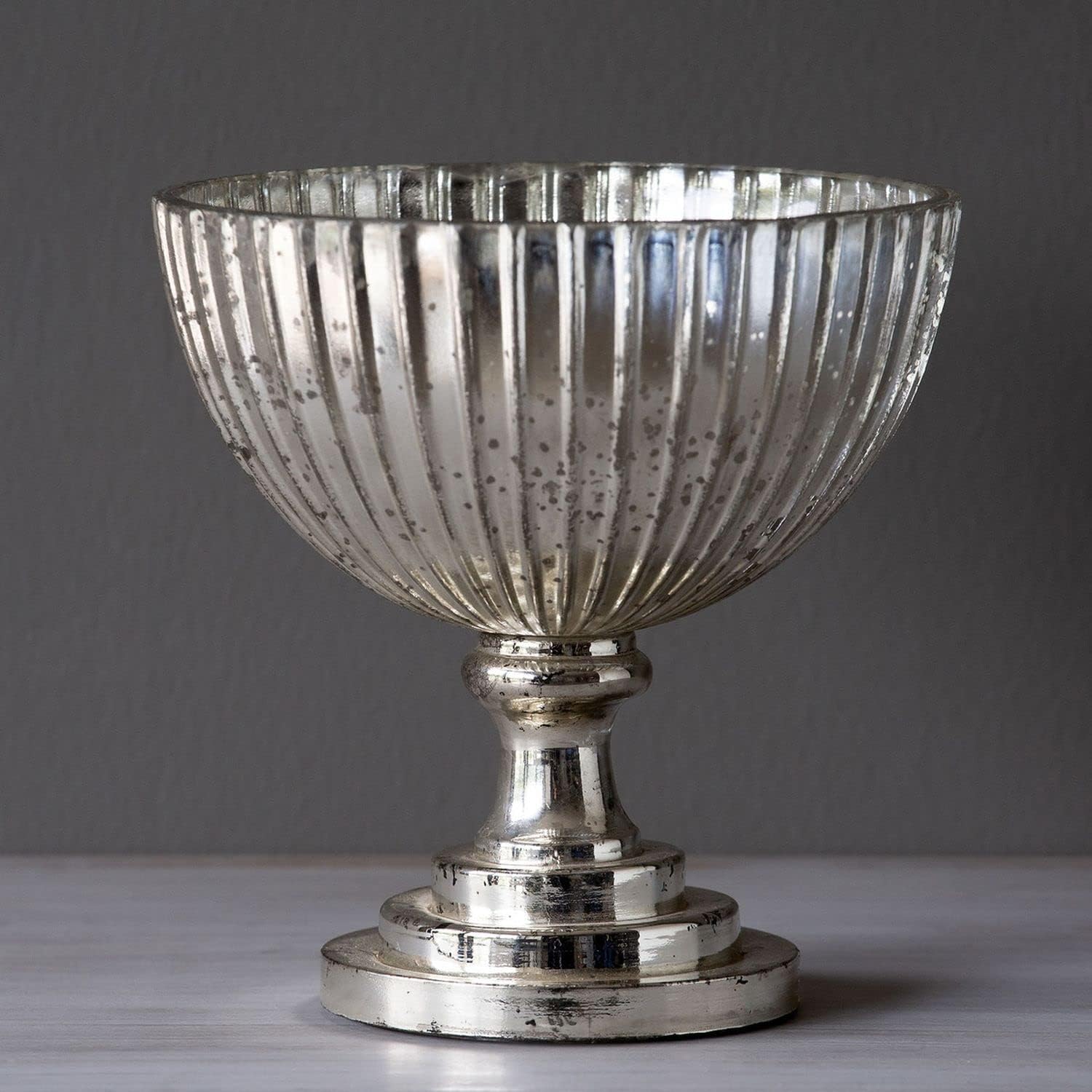 Etched Glass Compote Vase With Ridges