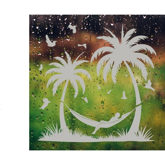 Etched Glass Vinyl Decal - Palm Tree Hammock Bathroom Shower Door Décor