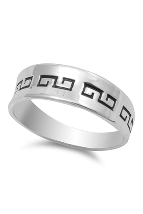 Etched Greek Key Infinity Wide Wedding Ring .925 Sterling Silver Band Jewelry Female Male Size 6