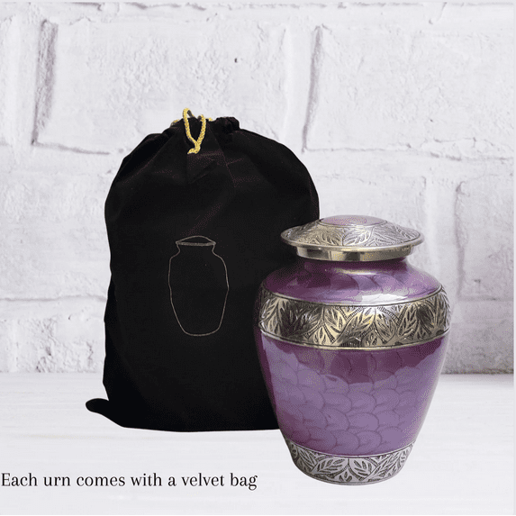 Etched Leaves Handcrafted Large Adult Cremation Urn for Human Ashes — With Velvet Bag
