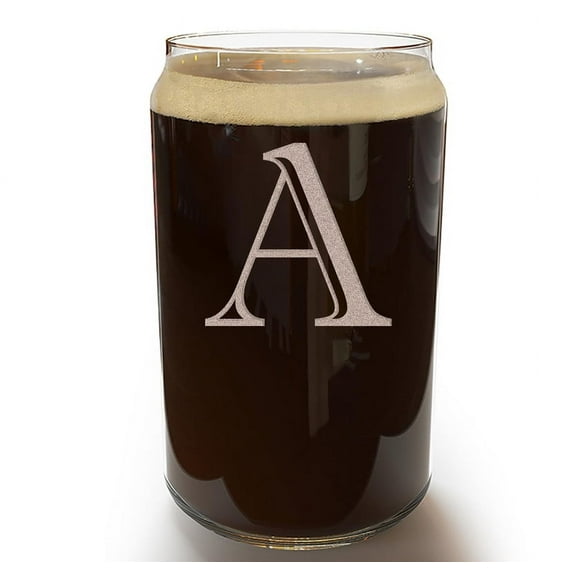 Etched Monogram 16oz Can Glass for Soda or Beer (Letter A), A-Z Personalized gifts for men, Customized coffee glasses, Custom Initial, Birthday gift for Mens Her Brother Husband cup