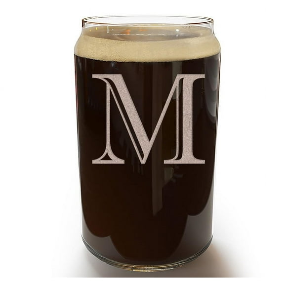 Etched Monogram 16oz Can Glass for Soda or Beer (Letter M), A-Z Personalized gifts for men, Customized coffee glasses, Custom Initial, Birthday gift for Men Her Brother Husband
