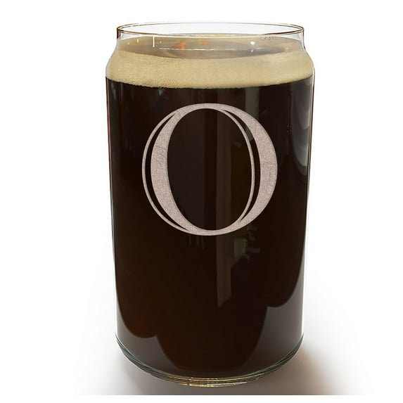 Etched Monogram 16oz Can Glass for Soda or Beer (Letter O), A-Z Personalized gifts for men, Customized coffee glasses, Custom Initial, Birthday gift for Men Her Brother Husband
