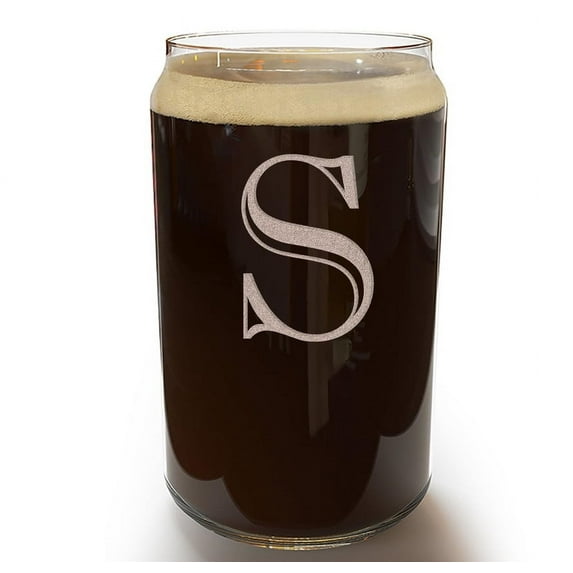 Etched Monogram 16oz Can Glass for Soda or Beer (Letter S), A-Z Personalized gifts for men, Customized coffee glasses, Custom Initial, Birthday gift for Mens Her Brother Husband Cup with S