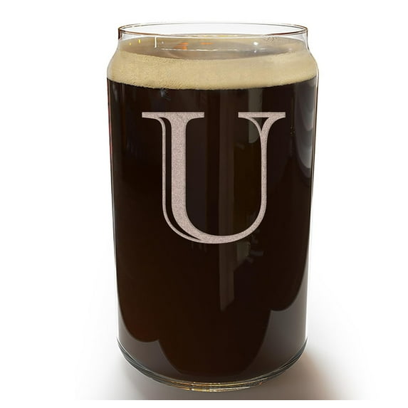 Etched Monogram 16oz Can Glass for Soda or Beer (Letter U), A-Z Personalized gifts for men, Customized coffee glasses, Custom Initial, Birthday gift for Men Her Brother Husband