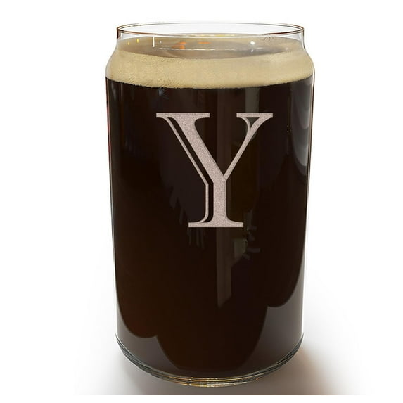 Etched Monogram 16oz Can Glass for Soda or Beer (Letter Y), A-Z Personalized gifts for men, Customized coffee glasses, Custom Initial, Birthday gift for Men Her Brother Husband