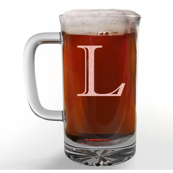 Etched Monogram 16oz Glass Beer Mug (Letter L), A-Z Customized Beer Gifts for Men, Personalized Beer Glasses, Custom Engraved Birthday Gifts for Him, Initial, Name, Husband Dad, Regalos Personalizados
