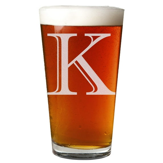 Etched Monogram 16oz Pint Glass for Beer or Soda (Letter K) A-Z Personalized gifts for him, Customized pint glasses, Custom initial, Birthday gift for Men Brother Husband