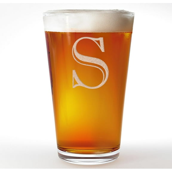 Etched Monogram 16oz Pint Glass for Beer or Soda (Letter S) A-Z Personalized gifts for him, Customized pint glasses, Custom initial, Birthday gift for Men Brother Husband