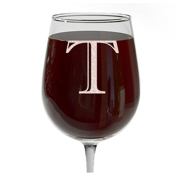 Etched Monogram 16oz Stemmed Wine Glass (Letter T) – A-Z Customized Gifts for Women, Personalized Wine Gifts for Her, Custom Engraved Gift for Wedding, Monogrammed gifts for women, Mom, Sister Initial