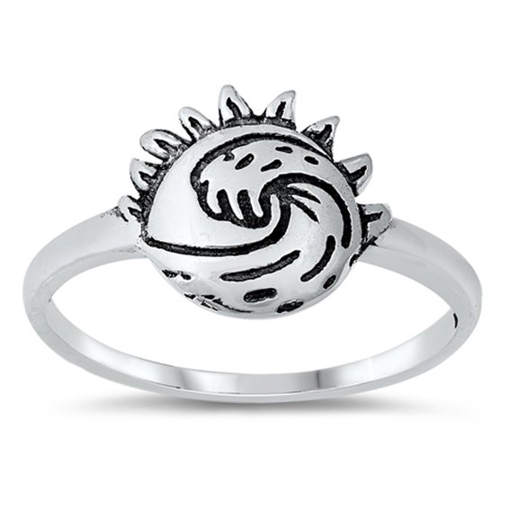 Etched Ocean Wave Sun Nature Beach Ring .925 Sterling Silver Band Jewelry Female Male Unisex Size 9
