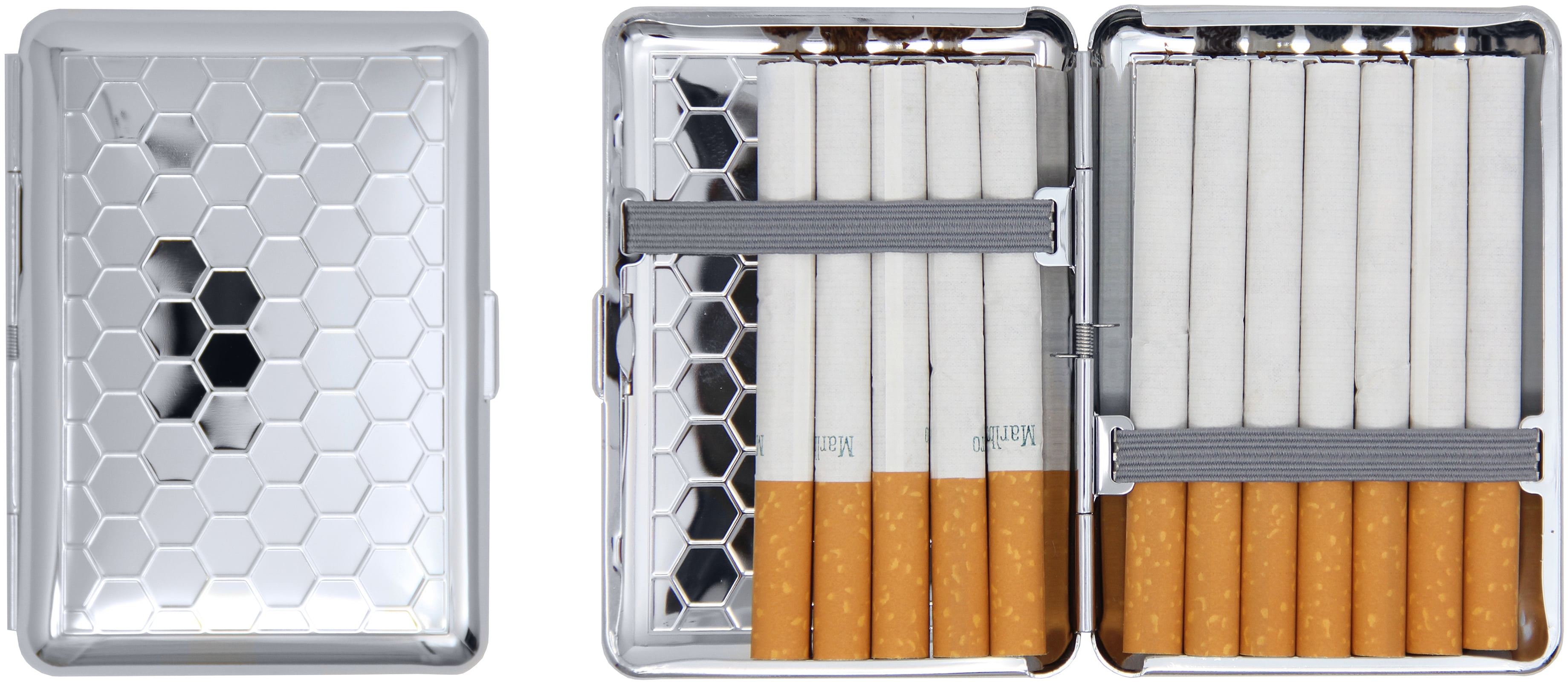 cigarette case king size Set of 2 Compact Metal-Plated King Size Cigarette Case With Elastic Bands  (Silver Honeycomb)