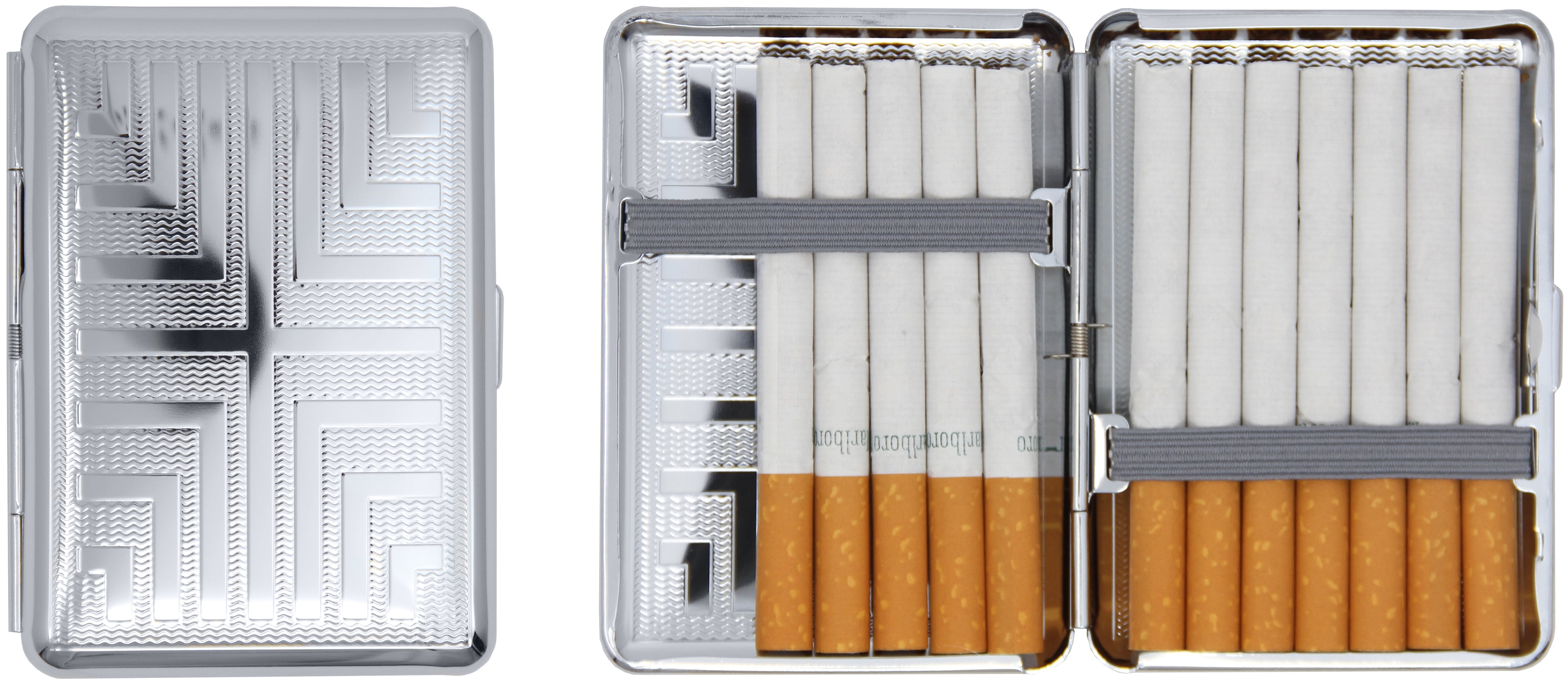 Set of 2 Compact Metal-Plated King Size Cigarette Case With Elastic Bands  (Silver Victorian Scroll)