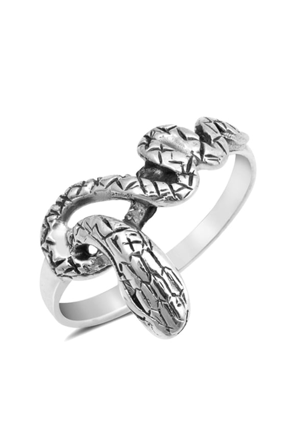 Etched Snake Serpent Coiled Ring .925 Sterling Silver Band Jewelry Female Male Unisex Size 9