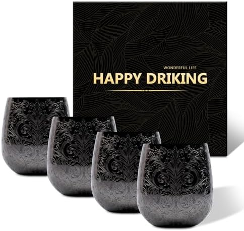 Sky Fish Stainless Steel Wine Glasses Set Of 2 - Baroque Engraved Goblets, 17oz
