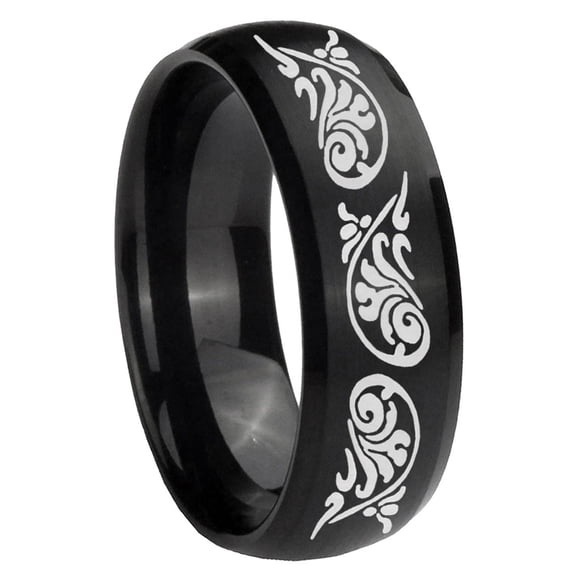 Etched Tribal Pattern 8MM Dome Brush Black Polish Edge Tungsten Men ...
