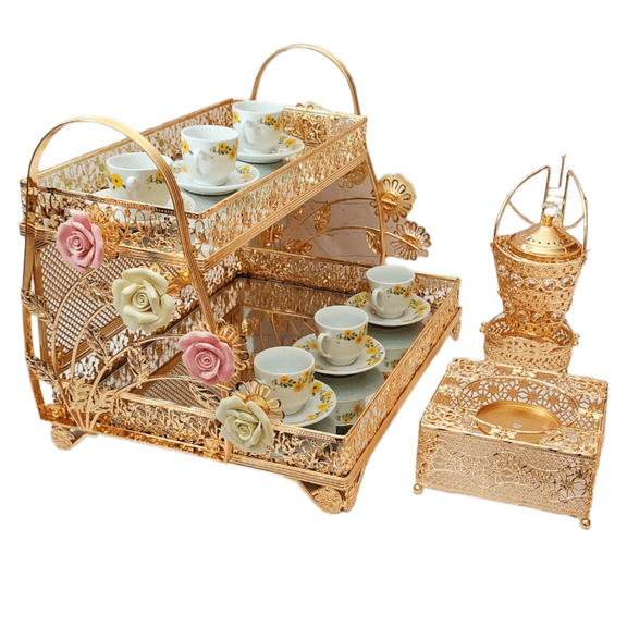 Etege Ethiopia 16-Piece Peach/White Stainless Steel Coffee & Tea Serving Set