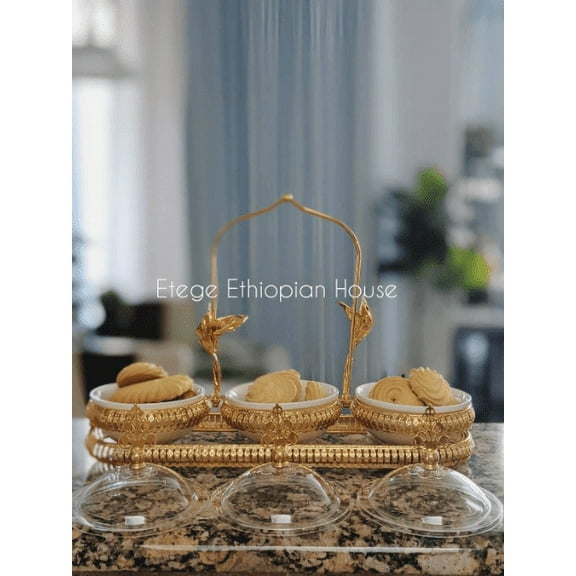 Etege Ethiopia- 3 Bowls Tier Cupcake Stand Metal Dessert Holder Cake Serving Tray Fruit Plate Wedding Party Event Dcor Display Tray Gold.