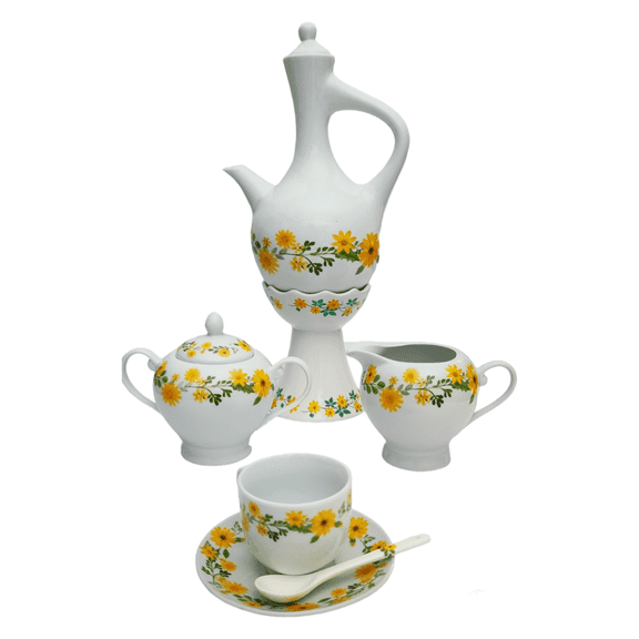 Etege Ethiopia- 41 pcs Ethiopian/Eritrean Coffee Set, Queen of Sheba Design. Comes with Jebena (Coffee Pot),12 cups, 12 saucers, 12 spoons, Milk Cup and Sugar Cup.