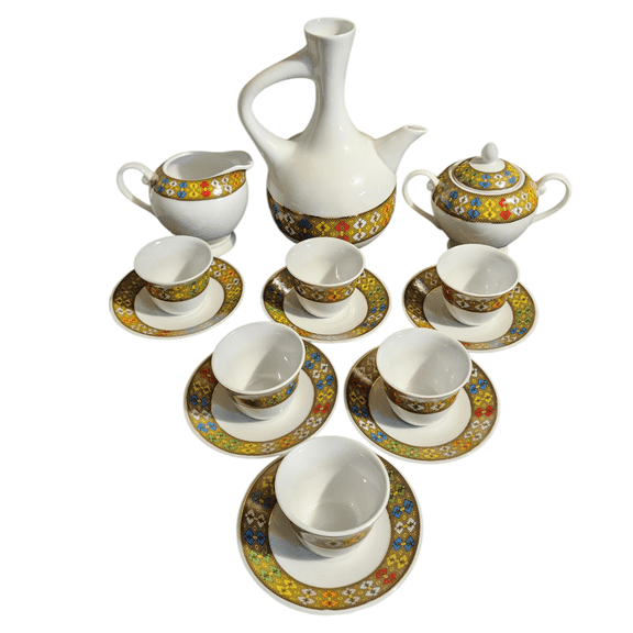 Etege Ethiopia- () Large Ethiopian & Eritrean All Natural Clay Coffee Pot Set- Hand Made Coffee Maker Pot- Jebena- 16oz