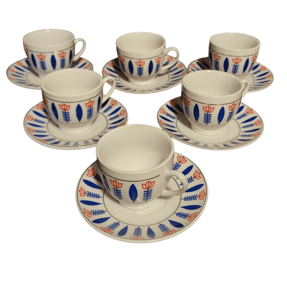 Etege Ethiopian House- Mini Ceramic Espresso Cups Set of 6 / 3oz - Small Drinking Cups with Handle - Dishwasher & Microwave Safe - Modern Mugs for Coffee, Tea, Cocoa